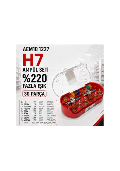 12v H7 Ampul-sigorta Seti Acil Set +%220 Fazla Işık 30 Parça