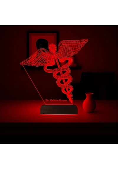 Luvivia Doktora Hediye Tıp Logo Kişiye Özel 3d Lamba - Masa Gece Lambası Şeffaf