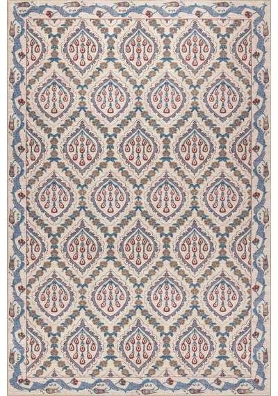 Artloop Nora Krem / Mavi Vintage Dokulu Geometrik Desenli Dokuma Tabanlı Şönil Halı Al 479 Krem - Mavi