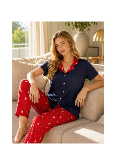 Rindahomewear Kadın Milan Düğmeli Pijama Takım Siyah