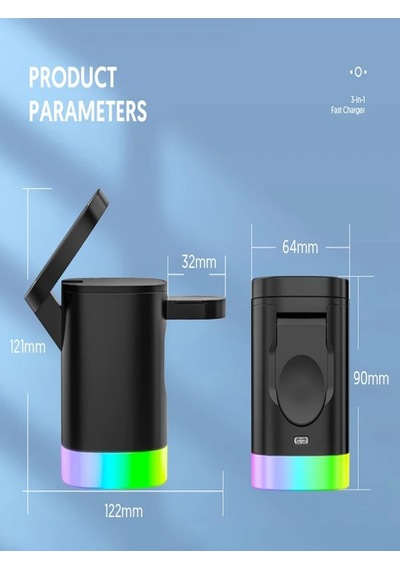 Deanb AW013 15 3 İn1 Kablosuz Mıknatıslı RGB Şarj Cihazı Beyaz