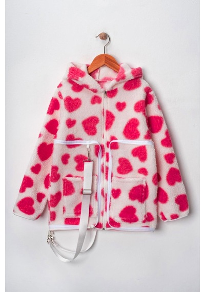 Miniğimin Cicileri Sırt Çantasına Dönüşebilen Peluş Unisex Çocuk Mont - Pembe Pembe