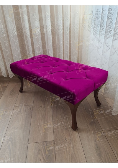 Kapitoneli Ayak Ucu Kapı Önü Antre Bench Puf Ceviz Ayak 110 45 Mor