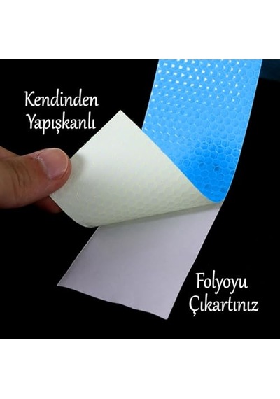 5 Metre Yapışkanlı Mavi Renk Şerit Bant Parlayan Reflektörlü En 5 Cm Onaysız Reflektif İkaz Bandı