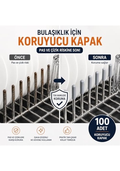 100 Adet Gri Bulaşık Makinesi Sepetleri Çubukları Için Birinci Sınıf Pas Ve Çizilmeleri Önleyen Plastik Kapak