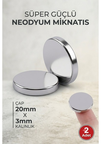 2 Adet Çap 20mm X Kalınlık 3mm Süper Güçlü Yuvarlak Neodyum Mıknatıs Magnet 20x3