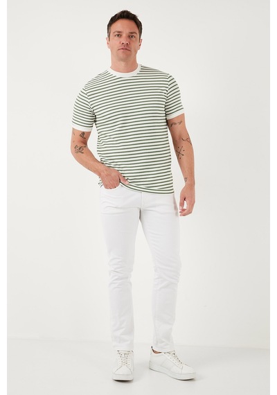 Buratti Pamuklu Çizgili Regular Fit Bisiklet Yaka Erkek T Shirt 5903005 Elma Yeşili