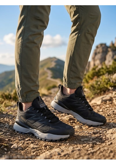 Hayo Kaydırmaz Taban Trekking Outdoor Su İtici Erkek Spor Ayakkabı Siyah - Gri
