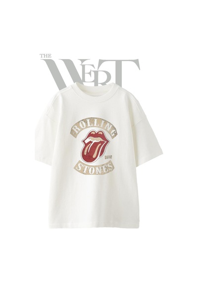Thewert Rolling Stones Tasarım Baskılı Ünisex Beyaz Oversize T-shirt