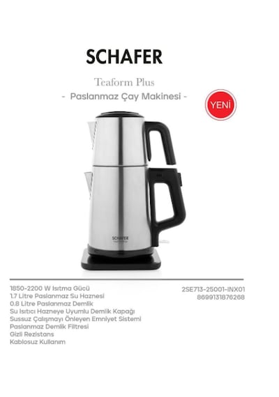 Schafer Teaform Plus Elektrikli Çelik Çay Makinesi
