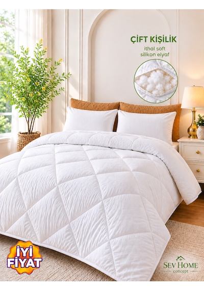 Yumuşak İthal Silikon Yorgan Çift Kişilik -microfiber Üst Kumaş Beyaz
