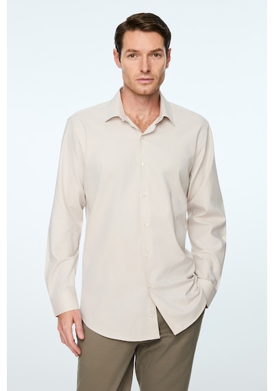 Morven Erkek Bej Basic Regular Fit Sert Yaka Gömlek 26mc004059653 Bej