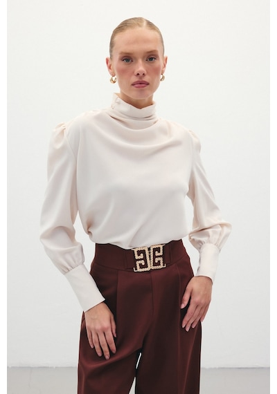 Sateen Drape Detaylı Bluz - Bej