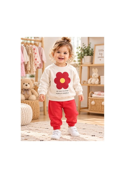 Genel Markalar Çiçek Baskılı Kız Bebek Takımı Krem - 927427111 Krem