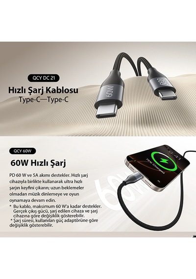 Type-c Şarj Kablosu 60w 1.2 Metre Halat Örgü 480mbps Kırılmaz Bükülmez Data Kablosu Dc21 Type C Kablo
