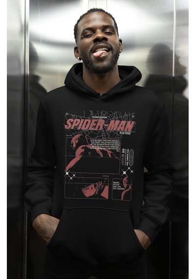 Sevbano Vintage Tasarım Spider-man Baskılı Unisex Oversize Örümcek Adam F Siyah