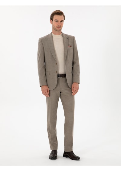 Cacharel Vizon Slim Fit Çizgili Kırlangıç Yaka Takım Elbise Kahverengi Cacharel Vizon Slim Fit Çizgili Kırlangıç Yaka Takım Elbise Kahverengi