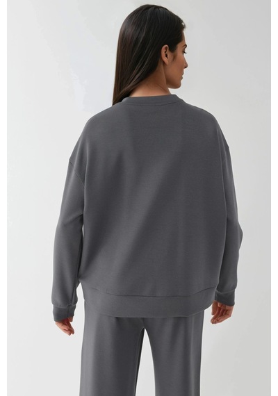 Hiccup Modal Touch Basic Sweatshirt & Geniş Paça Pantolon İkili Takım Koyu Gri