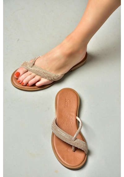 Fox Shoes S250050109 Taba Taşlı Parmak Arası Kadın Terlik Taba