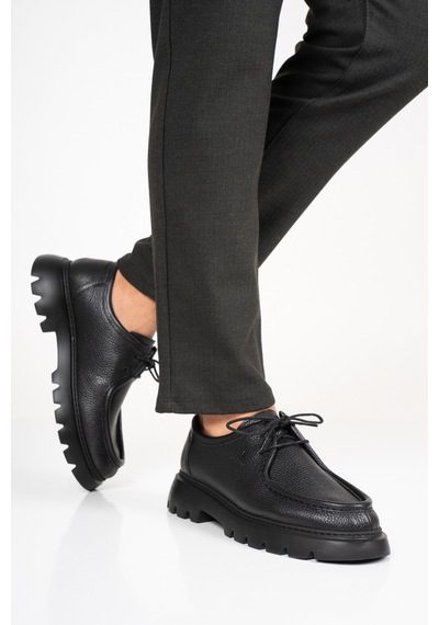 Fame Step Hakiki Deri Erkek Casual Ayakkabı +4.5 Cm Boy Uzatan Kalın Taban Günlük Bağcıklı Comfort Vicenza siyah