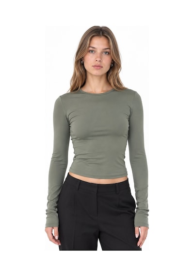Hiccup Busem Slim Fit Yuvarlak Yaka Uzun Kollu Bluz Koyu Gri 08