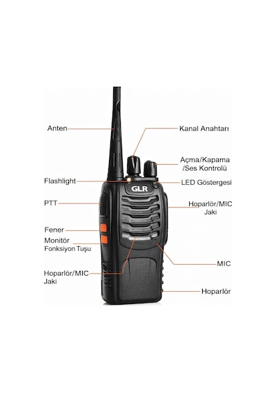 Glr Bf-888s Uhf El Telsizi - 1500 Mah Batarya, El Fenerli 16 Kanal 2 Adet