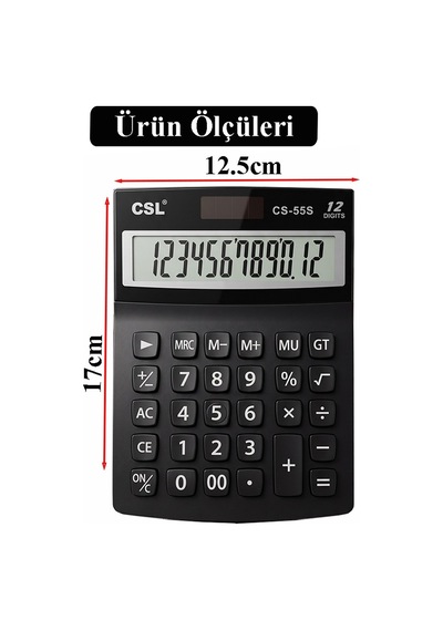 Hesap Makinesi Siyah 12.5x17 Cm 1 Adet Csl Cs-55s 12 Haneli Orta Boy Ofis Büro Masaüstü Hesap Makinası