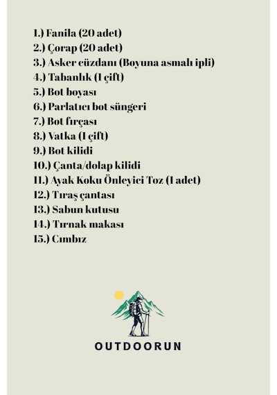 Outdoorun 20 Li Askerlik Seti Fanila Çorap Ve 27 Parça Aksesuar - Temel Ve Bedelli Askerlik Malzemeleri Haki