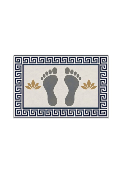 Kartela Halı Ayak İzi Desenli Banyo Paspası Lacivert Kaymaz Taban Makinede Yıkanabilir 60x90 Cm