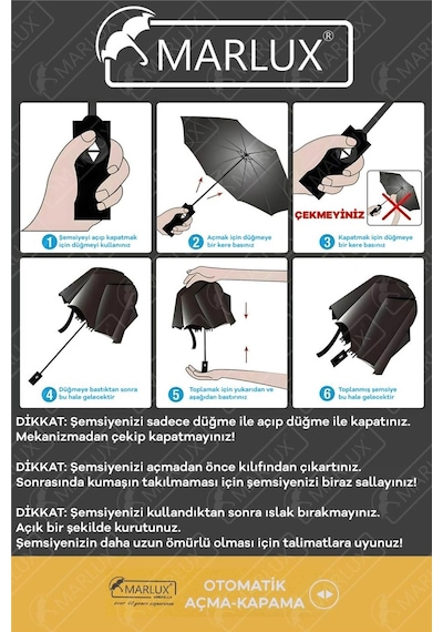 Marlux Ekstra Güçlendirilmiş Tam Otomatik Ahşap Sap Rüzgar Şemsiyesi 10 Fiber Tel Gri Mpr2012e Gri