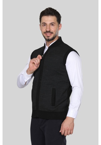 Kzc Tekstil Erkek Orta Yaş Ve Üzeri Triko Örgü Akrilik Kışlık Kalın Dokulu Fermuarlı Baba Yelek Siyah