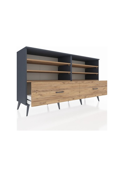 Hyperion Konsol 6 Raflı 2 Çekmeceli 176x44x99 Antrasit-çam Antrasit-çam
