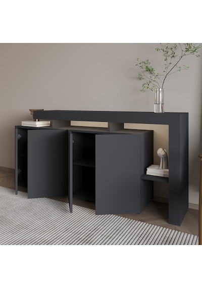 İnarch Dizayn Beliz Led Işıklı Modern Konsol 170 Cm, 4 Kapaklı Ve İç Raflı Depolama, Tasarım Antrasit İnarch Dizayn Beliz Led Işıklı Modern Konsol 170 Cm, 4 Kapaklı Ve İç Raflı Depolama, Tasarım Antrasit
