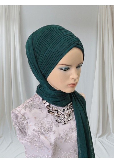 Tunahazırturban Zümrüt Sevda Şal Model Hazır Duvak Hazır Şal Hazır Türban Yeşil