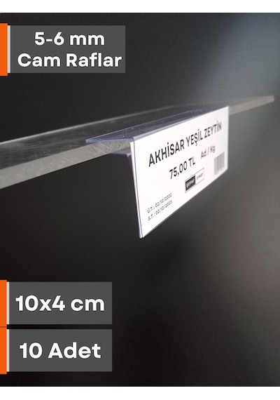 Şeffaf Etiket 10 Adet Pvc Etiketlik Cam Raflar İçin 5-6 Mm Kalınlıkta Cam Raf
