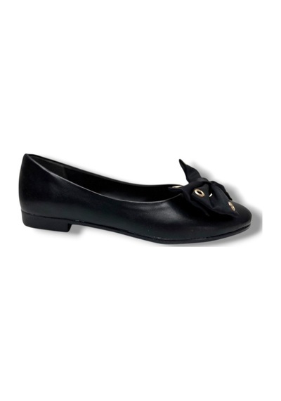 C-shoes Ys304-26 Cilt Kapsüllü Saten Papyonlu Anatomik Kadın Babet Sıyah