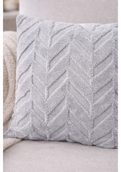 Peluş Dekoratif Kırlent Kılıfı İskandinav Zigzag-balıksırtı 4 Lü Set 42x42 Cm Açık Gri