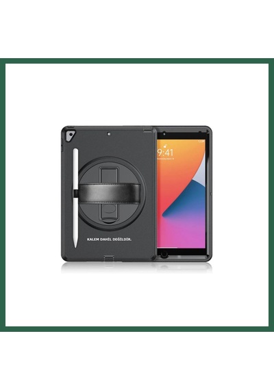 Bezos Apple iPad Uyumlu 10.2 7.nesil Kılıf Hand Strap Tablet Kılıfı - Siyah Bzs01