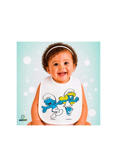 Şirinler Keten Bebek Mama Önlüğü Yumuşak - Emici - Yıkanabilir - Özel Tasarım P190 Çok Renkli