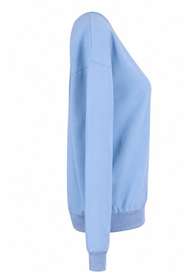 Trender Kuzu Nakış O Yaka Mavi Kadın Sweatshirt 27kdt1000025