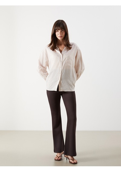Lcw Comfort Kahverengi Çizgili Oversize Kadın Gömlek