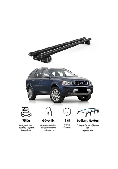 Pençe Volvo Xc90 Suv 2003-2015 Uyumlu Siyah Ara Atkı Port Bagaj Tavan Barı