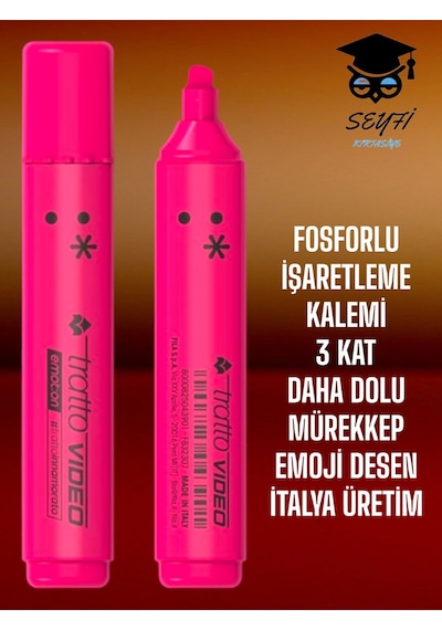 Fosforlu İşaretleme Kalemi 3 Kat Daha Dolu Mürekkep İtalya Üretim Pembe