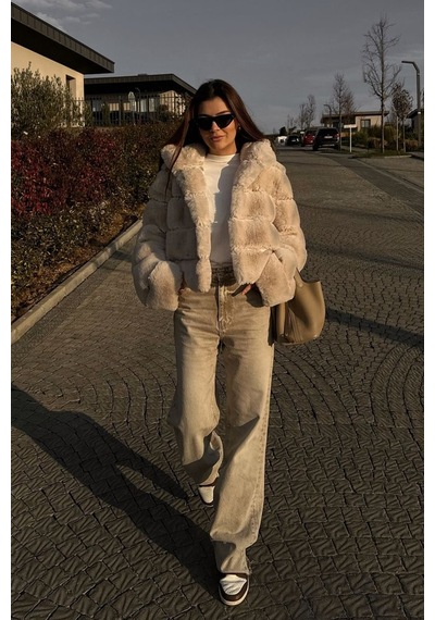 Açelyaokcu High Waist Wide Leg Kar Yıkama Geniş Paça Dikişsiz Jean Bej