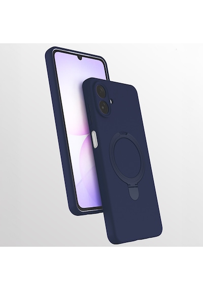 Samsung Uyumlu Galaxy A07 Kılıf M-safe Şarj Özellikli Standlı Zore Samara Kapak Lacivert