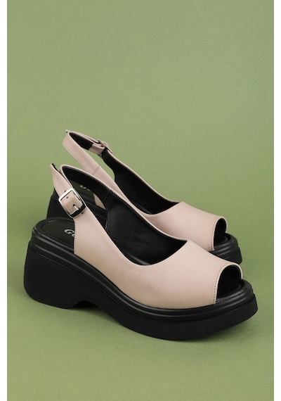 Gondol Hakiki Deri Platform Taban Sandalet Pkr.64003 Buz Gri