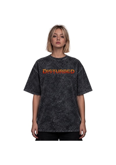 Disturbed Rock Metal Müzik Grubu Baskılı Unisex Oversize Eskitme Siyah