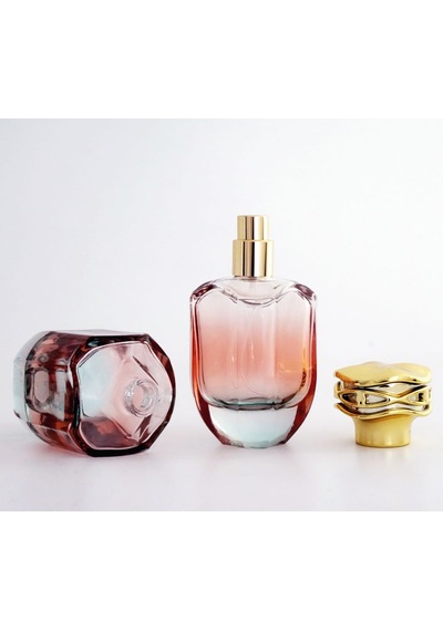15 Adet Boş Cam Parfüm Şişe, 50 Ml, Su Yeşili-kırmızı Degrade Model, Şeffaf,