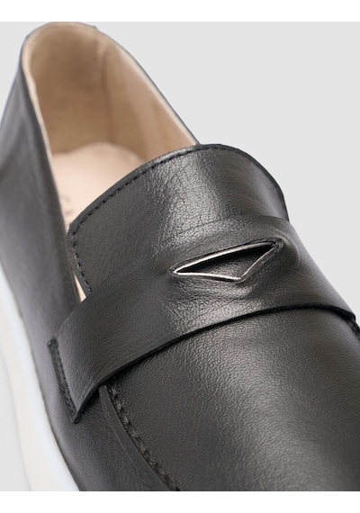 Cabani %100 Hakiki Deri Siyah Kadın Loafer Siyah