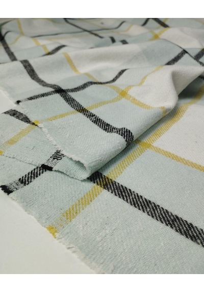 Beyaz Mint Sarı Renklerde Ekoseli Dokuma En: 140 Cm-10461 Çok Renkli
